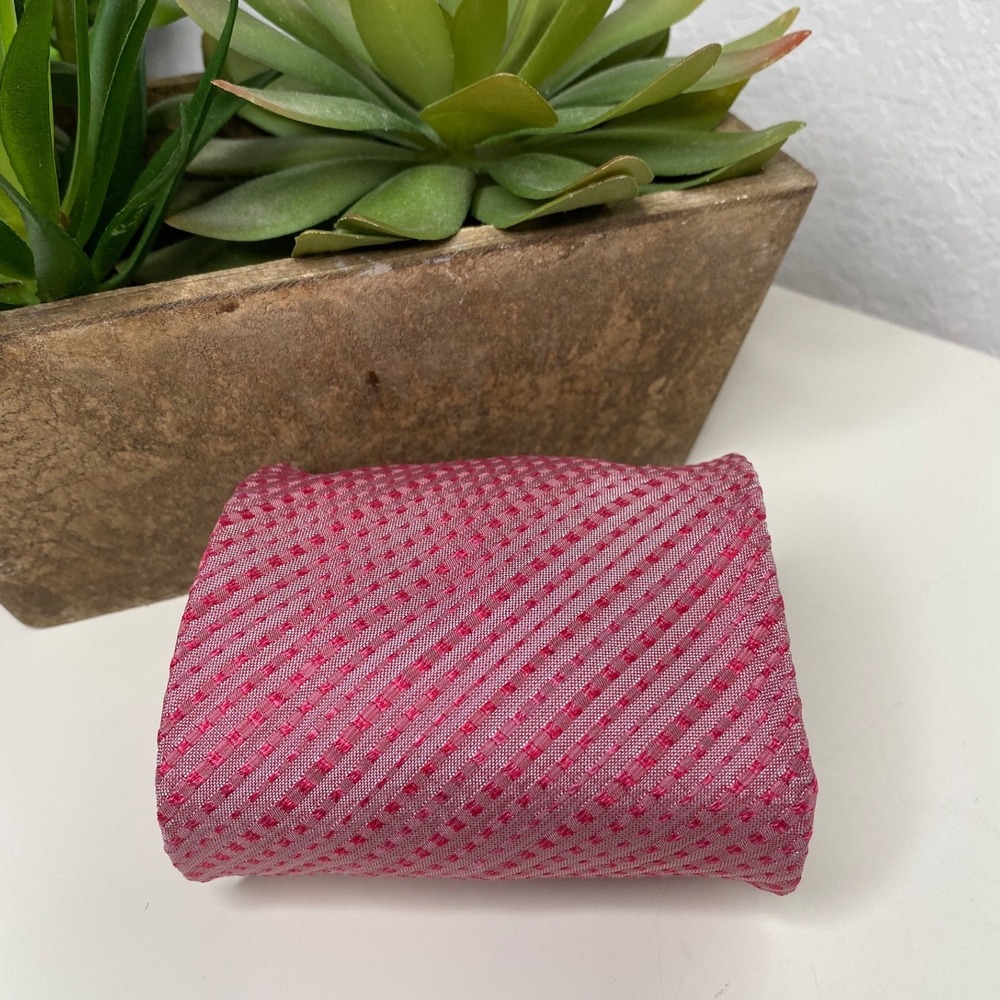 J.Crew Silk Tie Red Pink Stripe‎ Textured Mens Made in Italy
